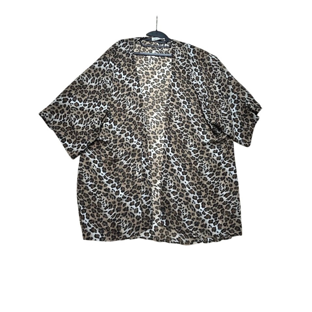 Giddy Up‎ Glamour Leopard Print Kimono Wrap Sheer Cardigan 3XL PLUS Brown